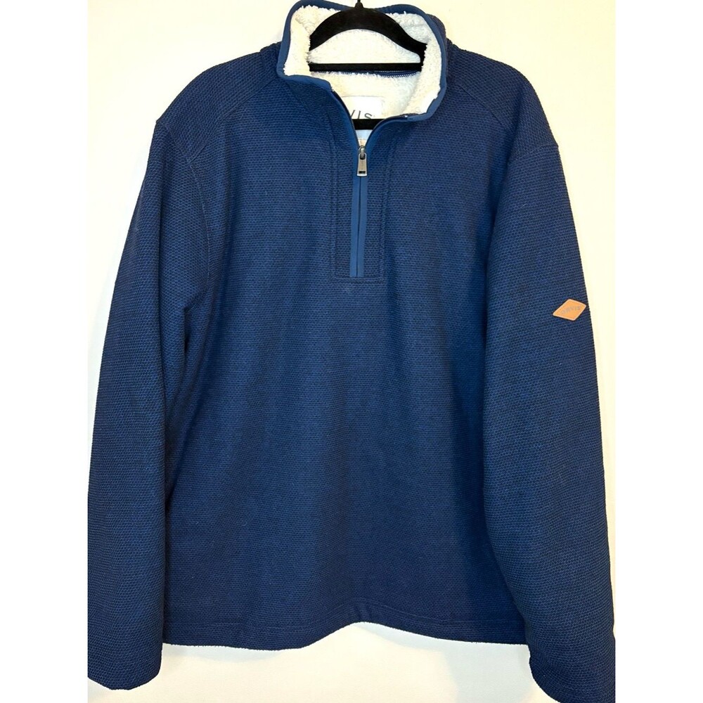 Orvis Sherpa Lined Quarter Zip Pullover Blue Large Fleece